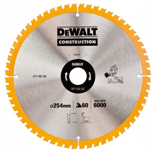 Пиляльний диск по дереву DeWalt DT1182 254 x 30 мм, 60 зубців 16363502297 фото