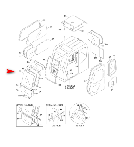 Скло лобове екскаватор Hyundai R130LC-3, R160LC-3, R180LC-3, R210-3, R250LC-3 71EH10851 фото