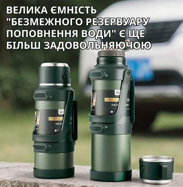 Великий сталевий термос 2000 мл із ситечком для чаю (Нержавіюча сталь SUS316) &mdash; Дорожній термос із ручкою та ремінцем 889076 фото