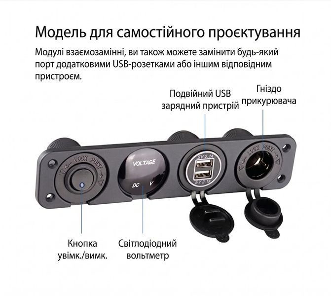 Панель 12/24Вт перемикача зарядного пристрою + подвійна розетка USB + вольтметр + прикурювач 1005002377929053 фото