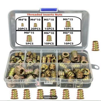Набор резьбовых вставных гаек E-nut M4 M5 M6 M8 для мебели 90шт. 067585 фото