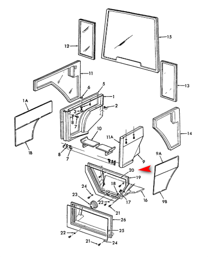 Стекло заднее нижнее экскаватора погрузчика Ford 555B, 555C, 555D, 575D, 655C, 655D, 675D E7NN94502N26AF фото