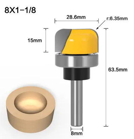Фреза по дереву пазова фасонна галтельна з підшипником хвостовик 8 мм Ø28.6 мм. F121 фото