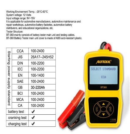 Цифровий Тестер для акумуляторніх батарей AUTOOL BT360 12 В 32772553846 фото