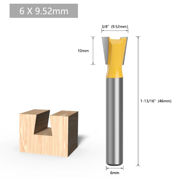 Набір фрез ластівчин хвіст 1/4&rdquo; 3/8&rdquo; 1/2&rdquo; 5/8&rdquo; 3/4&rdquo; 7.8" 1" (хвостовик 6 мм) з 7 шт. F546 фото