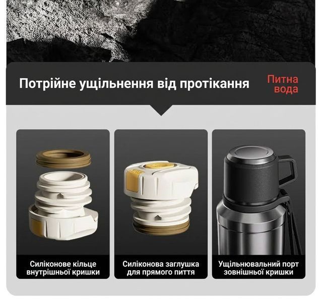 Термос сталевий 1500 мл із ситечком для чаю (Нержавіюча сталь SUS316) &mdash; Дорожній термос із ремінцем 889088 фото