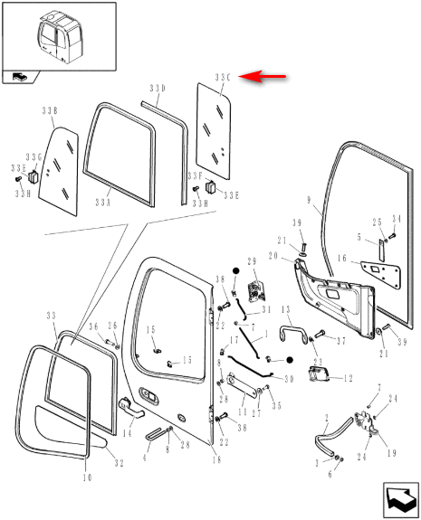 Стекло двери верхнее заднее экскаватора New Holland E95W E125W, E145W, E175W 72115081 фото