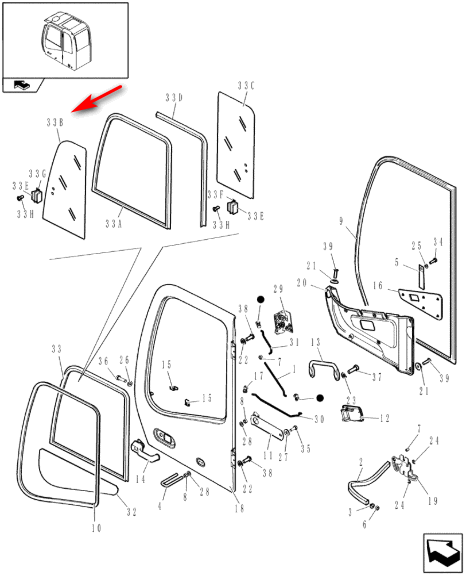 Стекло двери верхнее переднее экскаватора New Holland E95W, E125W, E145W, E175W 72115080 фото