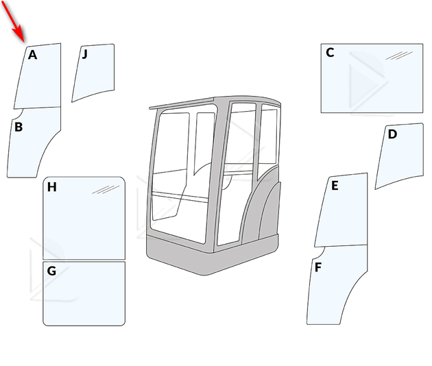 Стекло дверное правое верхнее мини экскаватора O&K RH1.17, RH1.29, RH1.35, RH1.48 5388662638 фото
