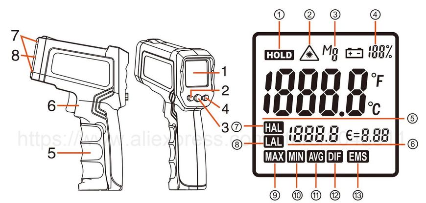 Промисловий термометр KM-IT1100 (-50 ~ 1100 ° C, два режими) 4000016354675-5 фото