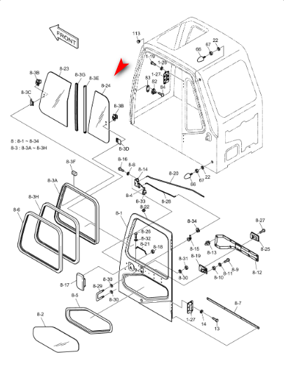 Скло лівої двері заднє розсувне екскаватора Daewoo S130LC-V S170LC-V S170LC-VBE 29031220 фото