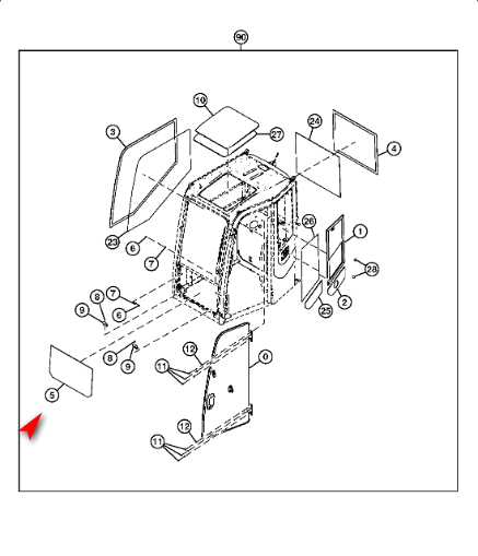 Скло переднє нижнє екскаватора John Deere 85D, 85G, Hitachi ZX85USB-5 4684423 фото