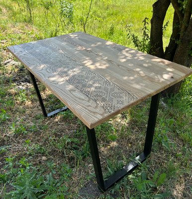 Кухонний стіл масив ясеня + вишиванка. Металеві ніжки у стилі лофт.Unikata Wood TC003 фото