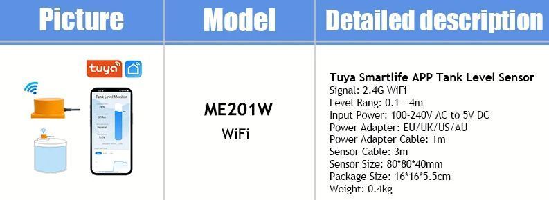 Датчик для контролю рівня води в резервуарах WiFi Moray ME201W 1005007658436318 фото