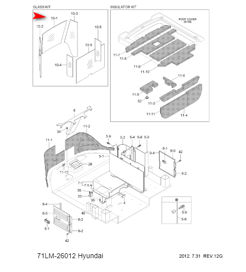 Стекло лобовое погрузчика Hyundai HL757, XTD-9A, HL760-9A, HL760-9A, HL770-9A, HL780-9A 71LM26012 фото