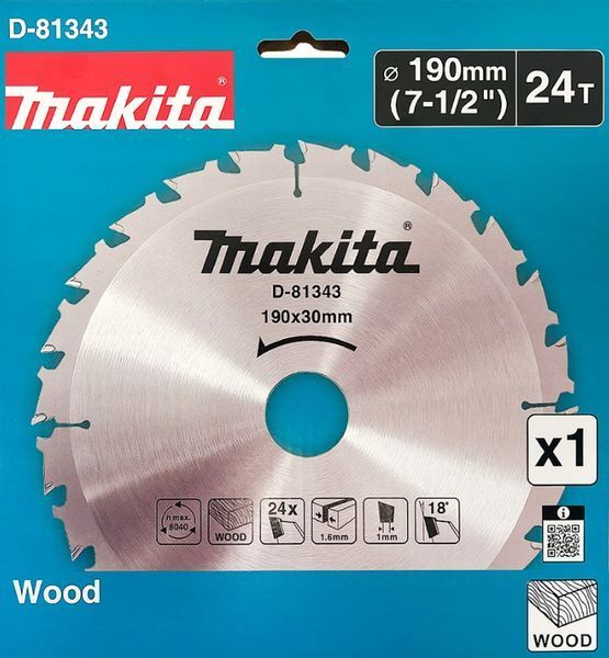 Пильный диск по дереву Makita D-81343 (190x30 мм, 24 зуба) 18803922476 фото