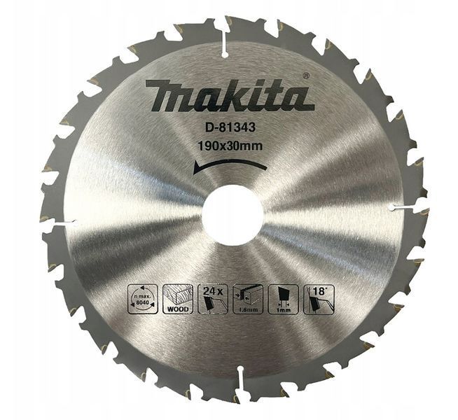 Пильный диск по дереву Makita D-81343 (190x30 мм, 24 зуба) 18803922476 фото