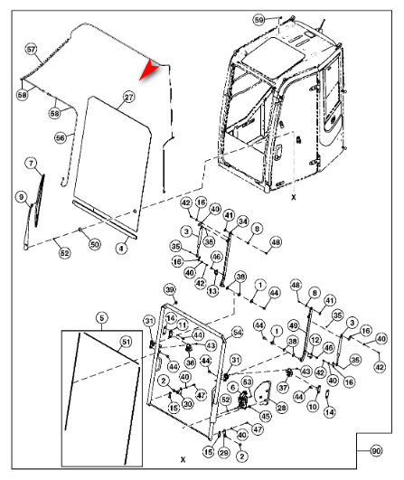 Стекло переднее верхнее экскаватора John Deere 85D, 85G, Hitachi ZX85USBLC-3 4684422 фото