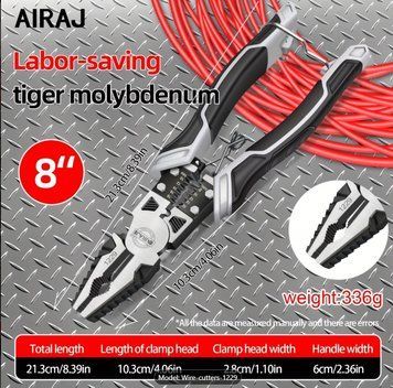 Багатофункціональні пасатижі AIRAJ 8" (200 мм) Linesman &mdash; посилені плоскогубці зі стріппером, обтиском і різаком 221877 фото