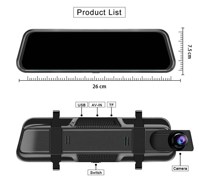 Відеореєстратор дзеркало T95S Full HD 1080P з камерою заднього виду 4000057262648-5 фото