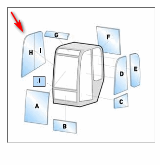 Скло бокове переднє праве міні екскаватора Pel Job EB150XT, EB200XT, EB250XT, EB300XT 7416893 фото