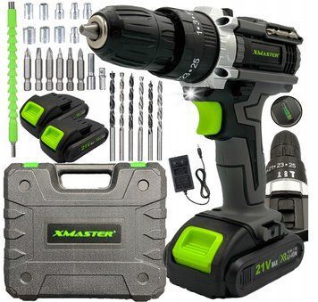 Аккумуляторная дрель-шуруповерт XMaster, 21V + 2 аккумулятора по 2.0Ah, набор бит и насадок. 16621633415 фото