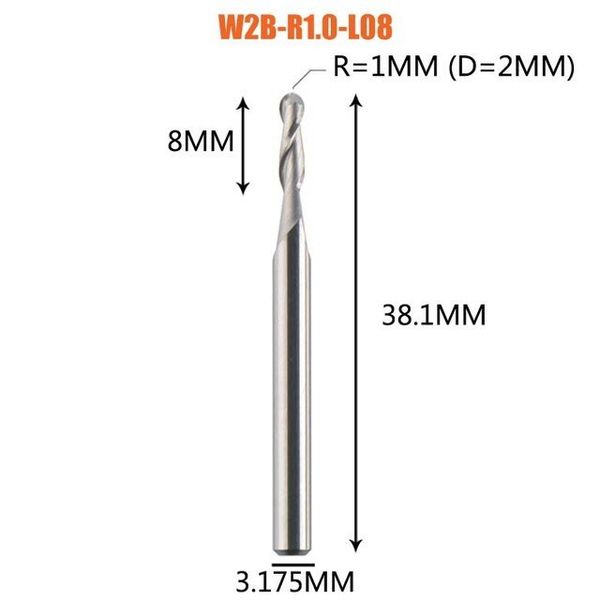 Фреза сферическая концевая W2B-R1.0-L08 1005002276478044 фото