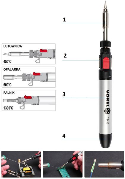 Паяльник газовий 3в1 Vorel 73410 70Вт 12545863594 фото