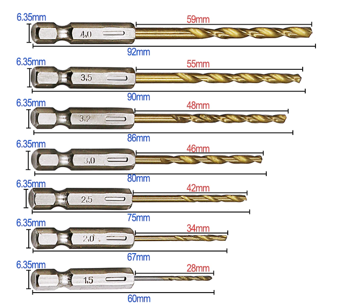 Набір свердел HSS з титановим покриттям хвостовик 1/4 "1.5-6.5 мм 13 шт 32274725022 фото