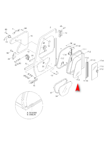 Стекло двери верхнее переднее экскаватора Hyundai R130LC-3, R160LC-3, R180LC-3 71EH12320 фото