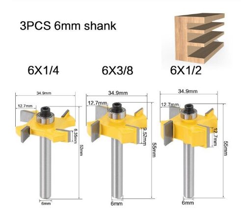 Набір фрез комбінованих рамкових по дереву (хвостовик 6 мм) з 3 шт. F528 фото