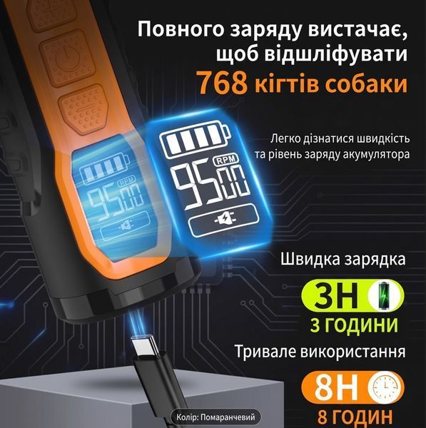 Аккумуляторный гриндер для когтей 2000 мАч (5 скоростей) &mdash; Электрический когтерез с дисплеем и подсветкой для животных 675432 фото
