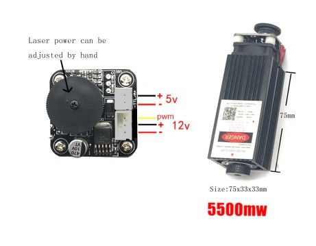 Лазерний модуль з TTL 5500 МВт 445 нм 12 в для гравіювального верстата DIY 33023455331 фото