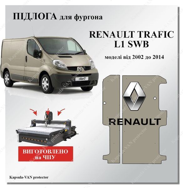 Пол Renaul Trafic SWB короткий (2002-2014) напольное фанерное покрытие 10мм RETF-05 фото
