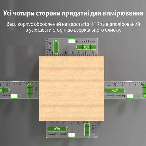 Акриловый мини-уровень 10 см (с магнитами, 3 капсулы 0&deg;/45&deg;/90&deg; и миллиметровой шкалой) - Многоугольный спиртовой уровень-торпедо 330011 фото