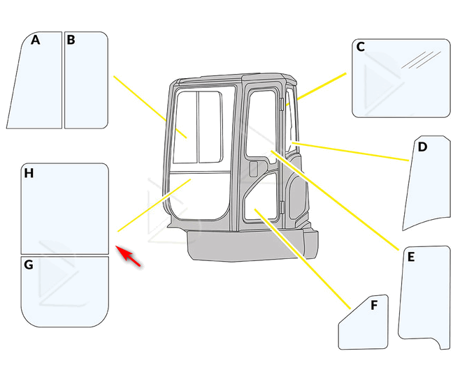 Скло лобове міні екскаватор Kubota KX057-4, KX040-4, KX042-4, U35-4, U36-4, U48-4, U55-4 RD451-46350 фото