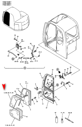 Скло двері переднє міні екскаватор Fiat Kobelco E70SR, E80SR, E115SR, E135SR, E200SR 72950238 фото