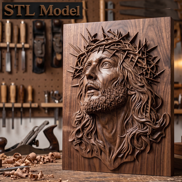 Ікона Ісус у терновому вінку 3D STL модель для ЧПУ (рельєф для різьблення по дереву) DC-004 фото