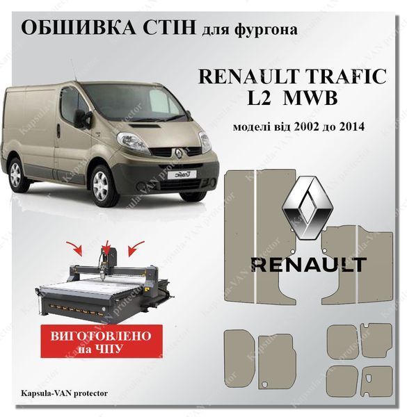 Обшивка стіни Renaul Trafic L2 MWB 2002-2014 вологостійка фанера, панелі 7мм RETF-08 фото