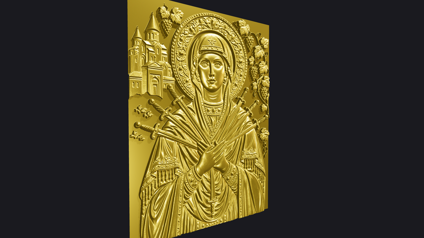 Ікона Святої Богородиці Семистрільна 3D STL модель для ЧПУ (рельєф для різьблення по дереву) DC-005 фото
