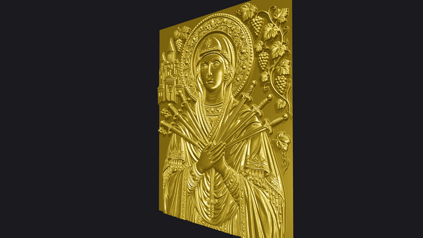 Ікона Святої Богородиці Семистрільна 3D STL модель для ЧПУ (рельєф для різьблення по дереву) DC-005 фото