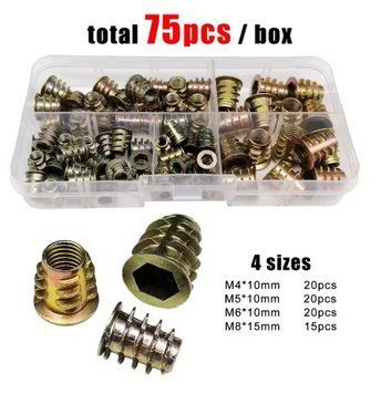 Набор резьбовых вставных гаек E-nut M4 M5 M6 M8 для мебели 75шт. 067584 фото