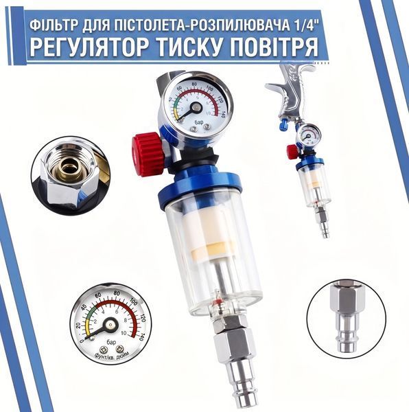 Пневматический краскораспылитель HVLP с набором сменных сопел 1.4, 1.7 и 2.0 мм. 387816 фото