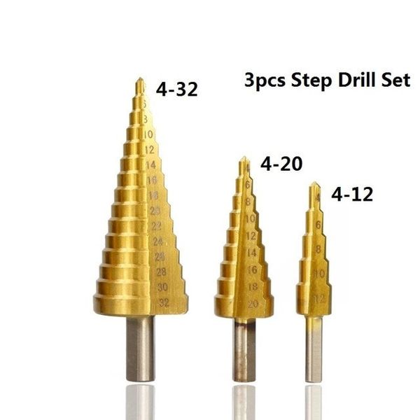 Набір ступінчасті свердла по металу з титановим покриттям 4-12 мм 4-20 мм 4-32 мм 3 шт. 32689427256 фото