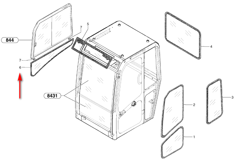 Скло бокове праве нижнє міні екскаватора Pel Job EB150XT, EB200XT, EB250XT, EB300XT 3395 фото