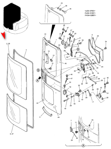 Скло двері верхнє міні екскаватор Fiat Kobelco E30-2SR, E35-2SR, E40-2SR, E50-2SR 72953489 фото