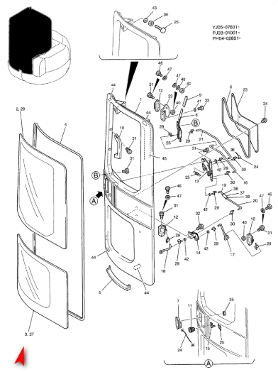 Стекло двери нижнее мини экскаватора Fiat Kobelco E30-2SR, E35-2SR, E40-2SR, E50-2SR 72953490 фото