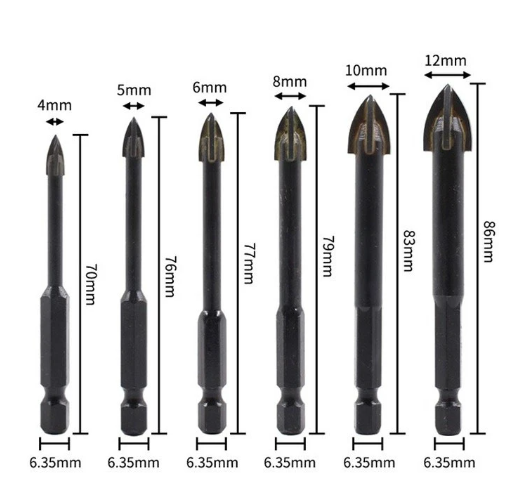 Свердла з вольфрамової сталі для скла та плитки 4-12 мм 6 шт. 4000126225954 фото