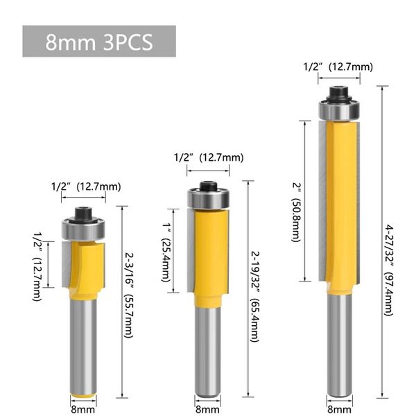 Фрези торцеві з підшипником 8x12.7x12.7, 25.4, 50.8мм набір 3шт. F500 фото