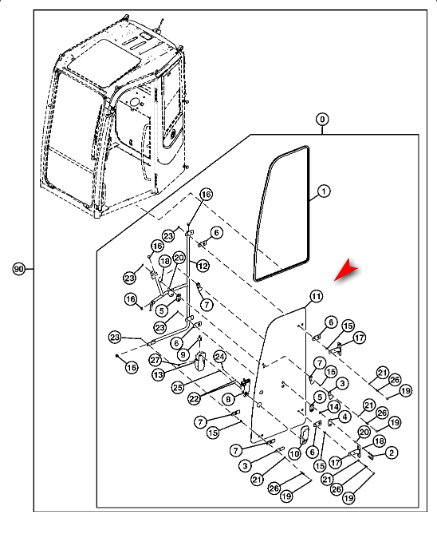 Стекло двери левое экскаватора John Deere 85D Hitachi ZX85USBLC-3 4684428 фото
